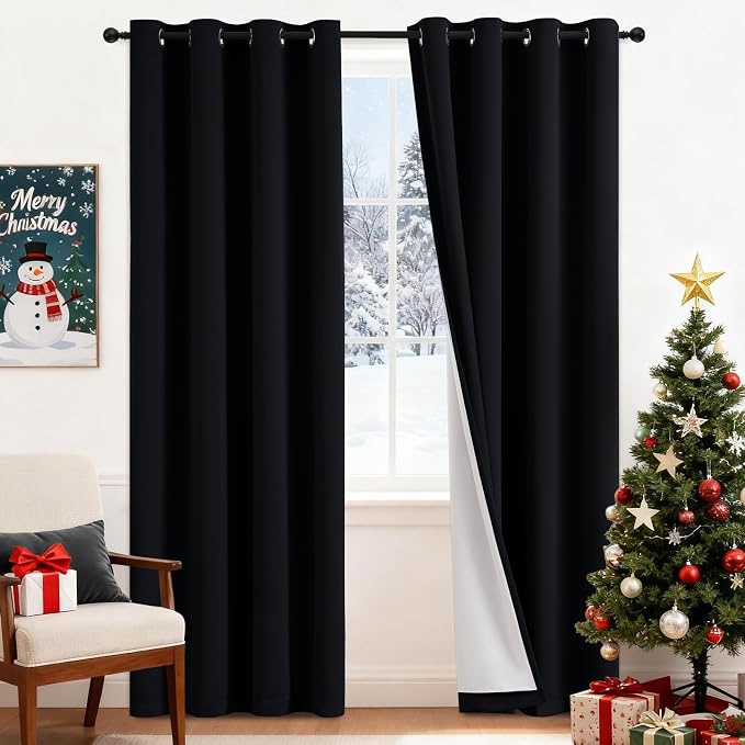 Yakamok 100% Blackout Curtains Black Room Darkening Thermal Insulated Window by Yakamok