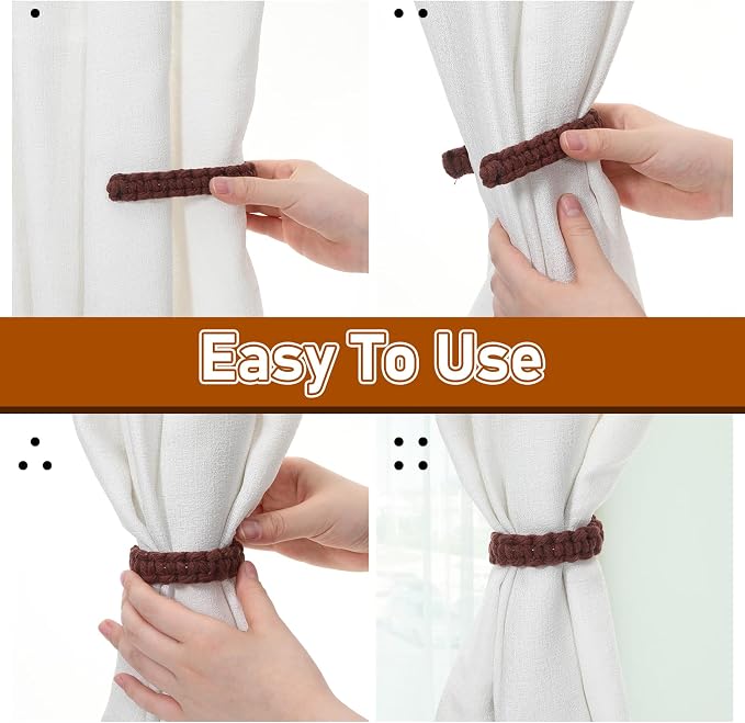 Ptwola 4 Pack Braided Curtain Tiebacks Boho Elegant Rustic Curtain Holdbacks - Image 4