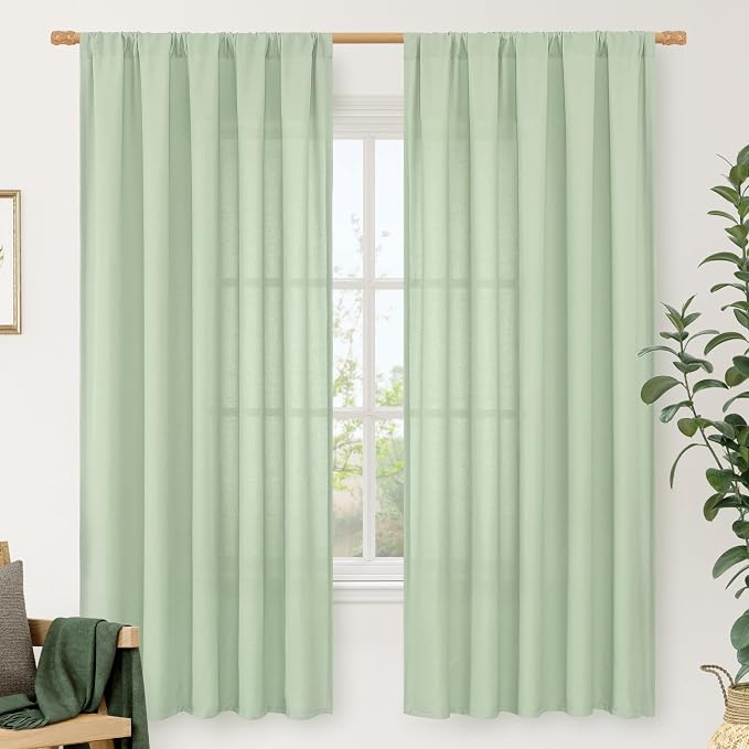 LAMIT Natural Linen Curtains for Bedroom, 72 Inch Faux Linen Textured Light by LAMIT