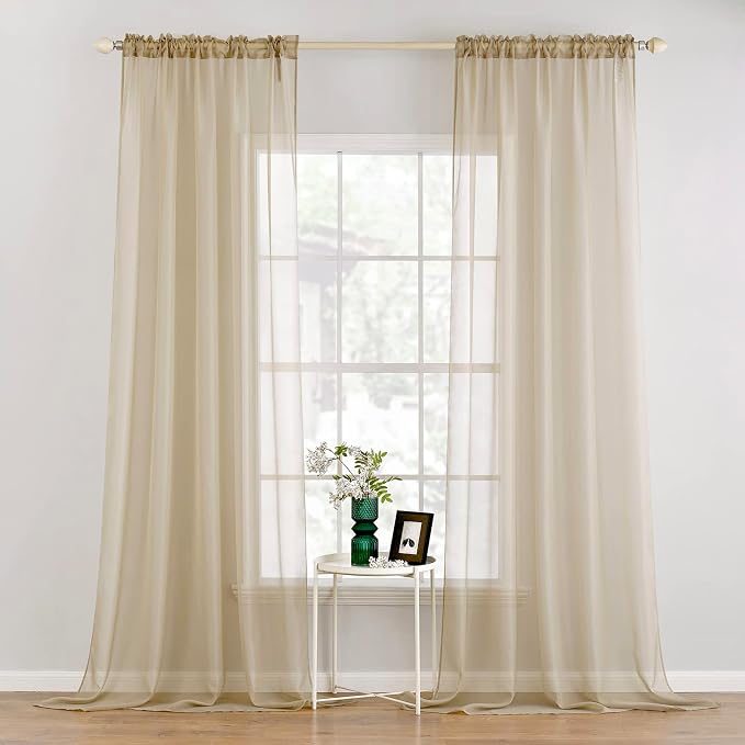 MIULEE 2 Panels Solid Color Sheer Window Curtains Elegant Window Voile by MIULEE