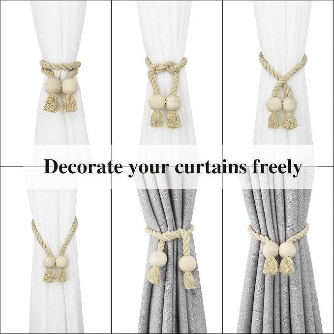 2 Pack Magnetic Curtain Tiebacks Cotton Hand Woven Tie Back Decorative Rope - Image 4