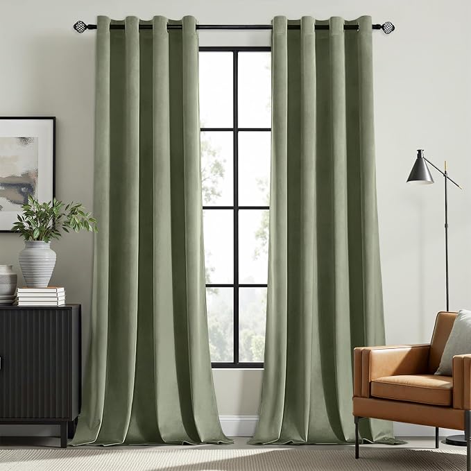 MIULEE Velvet Curtains Sage Green Elegant Grommet Curtains Thermal Insulated by MIULEE
