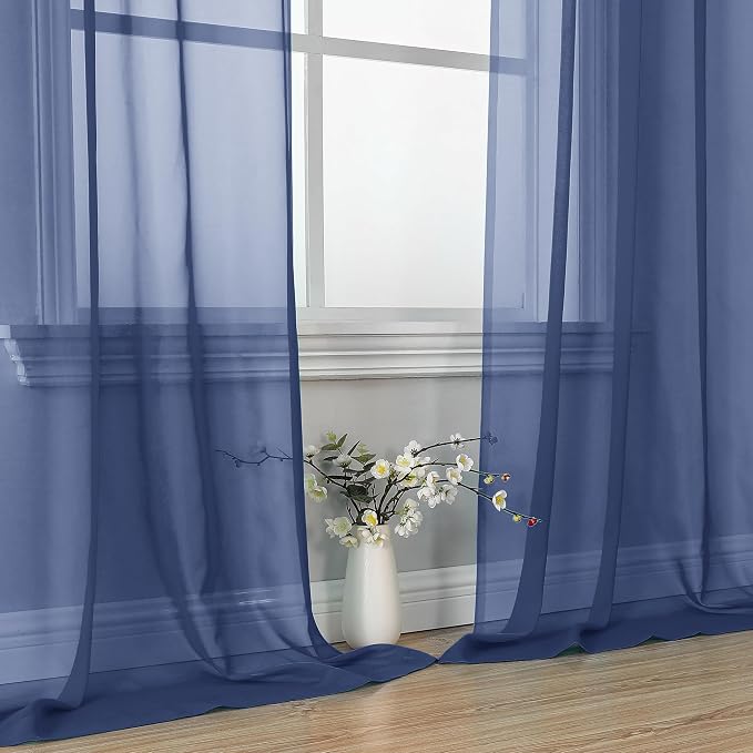 OVZME Royal Blue Sheer Curtains 84 Inches Long 2 Panels - Image 6