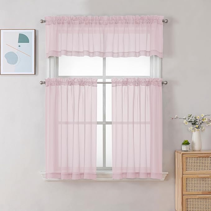 Chyhomenyc Blush Pink Sheer Curtains 30 inch Length 2 Panels, Light Filtering - Image 2