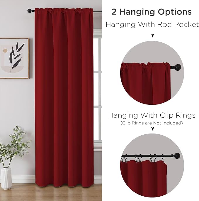 CUCRAF Red Blackout Curtains 96 inch Length 2 Panels Set, Rod Pocket Room - Image 3