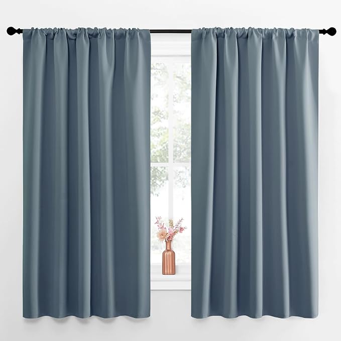 NICETOWN Blackout Curtains for Living Curtains, Smoky Blue, 52 by 63 Inch by NICETOWN