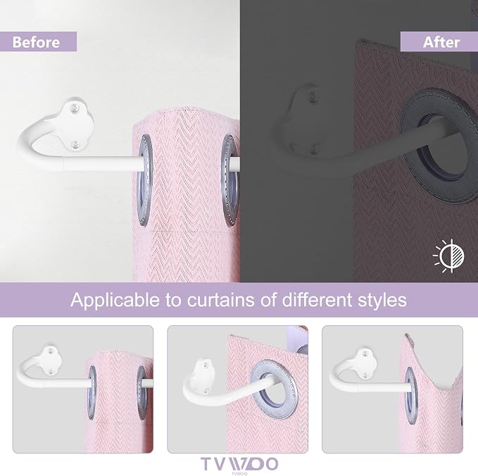 TVWOO White Wrap Around Curtain Rods:5/8" Small Blackout Adjustable Window - Image 3