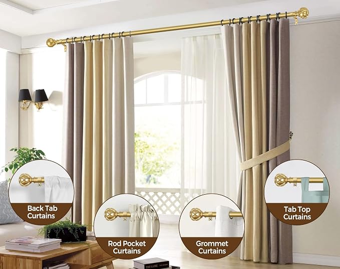 KAMANINA Curtain Rods for Windows 66 to 120 Inch, 7/8 Inch Gold Heavy Duty - Image 4
