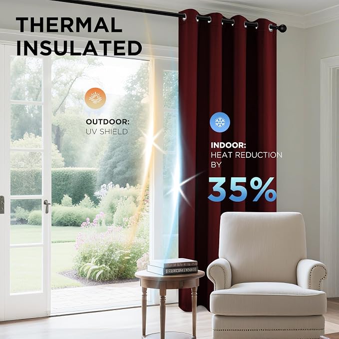 Joydeco Blackout Curtains for Bedroom 63 Inch Drapes 2 Panels Burgundy | - Image 5