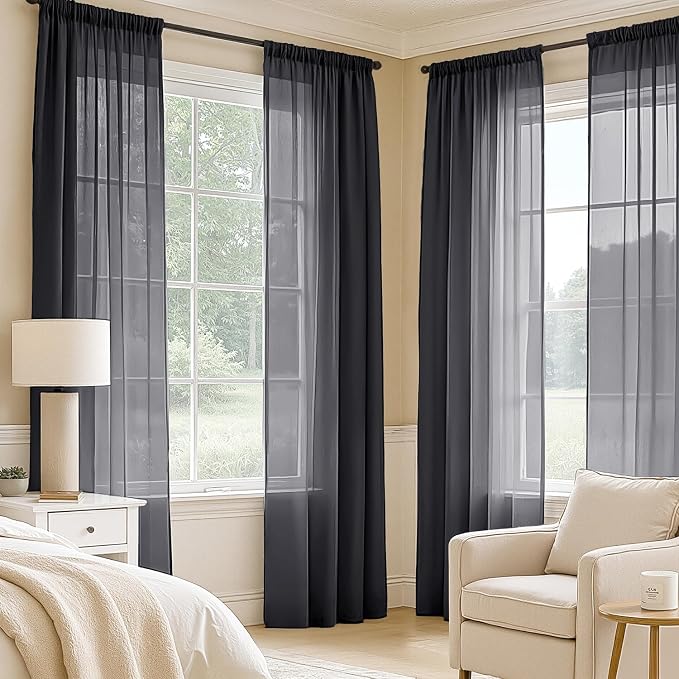 MIULEE Black Sheer Curtains 96 Inches Long, 4 Panels Set, Light Filtering - Image 2