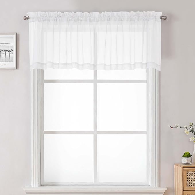 Lecloud Sheer White Valances for Windows 18 Inch Length 2 Pcs, Cafe Kitchen by Lecloud