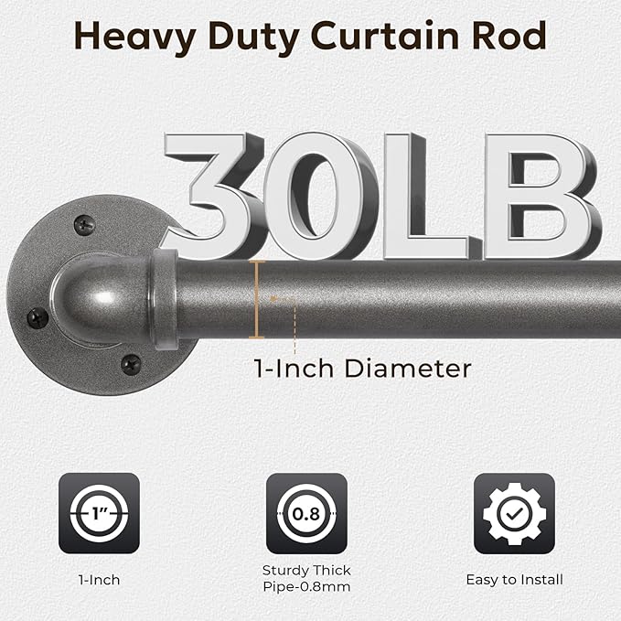 Zeerobee Curtain Rods for Windows 48 to 84, 1 Inch Industrial Wrap Around Grey - Image 4