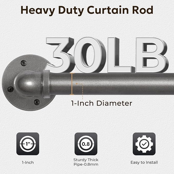 Zeerobee Curtain Rods for Windows 32 to 48, 1 Inch Industrial Wrap Around Grey - Image 4