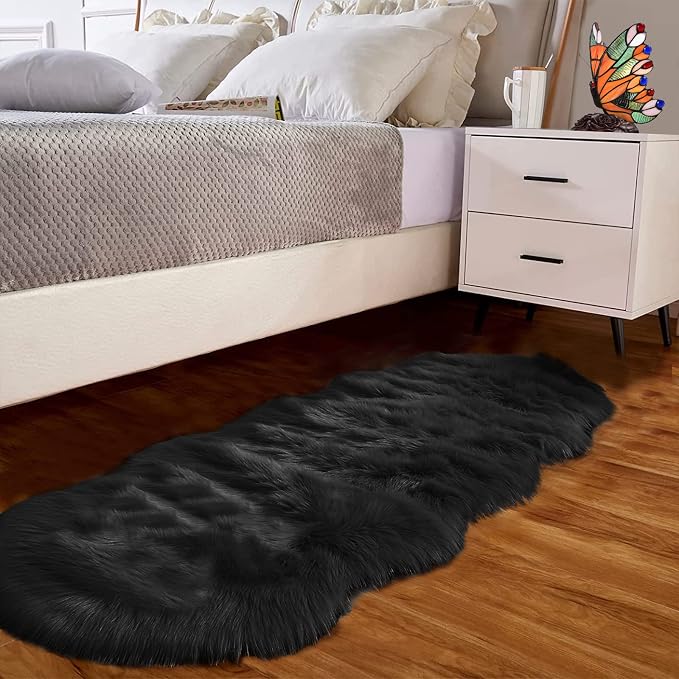 Goolela Black Fluffy Runner Rug 2x6 by Goolela