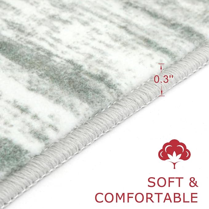 KOZYFLY Modern Abstract Runner Rugs 2x6 Grey Green Machine Washable Area Rug - Image 2