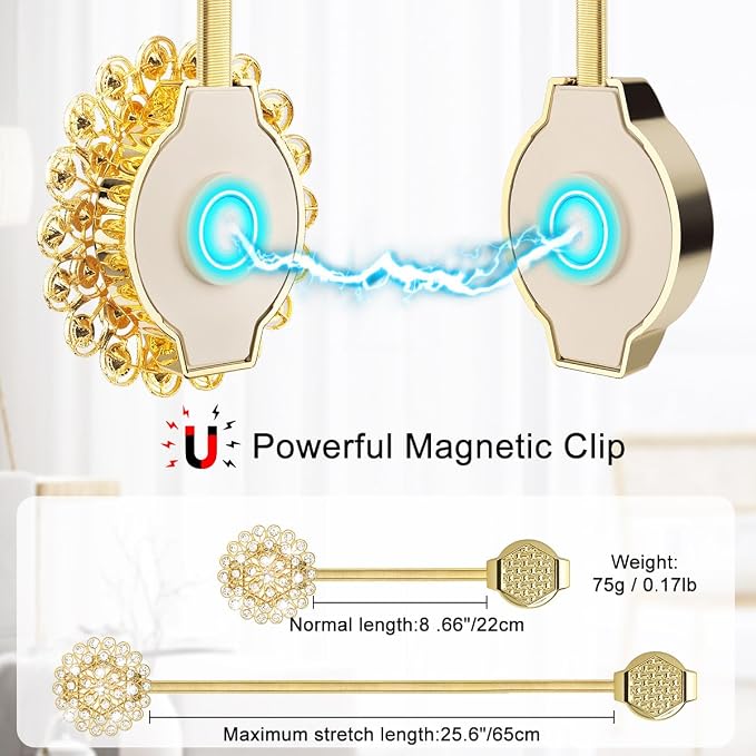 AULEEP Magnetic Curtain Tiebacks, 4 Pack Magnetic Crystal Decorative Drapes - Image 2