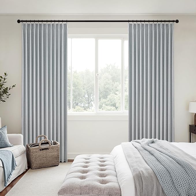 MIULEE Grayish Blue Pinch Pleated 100% Blackout Linen Curtains 40x63 Inches | - Image 2