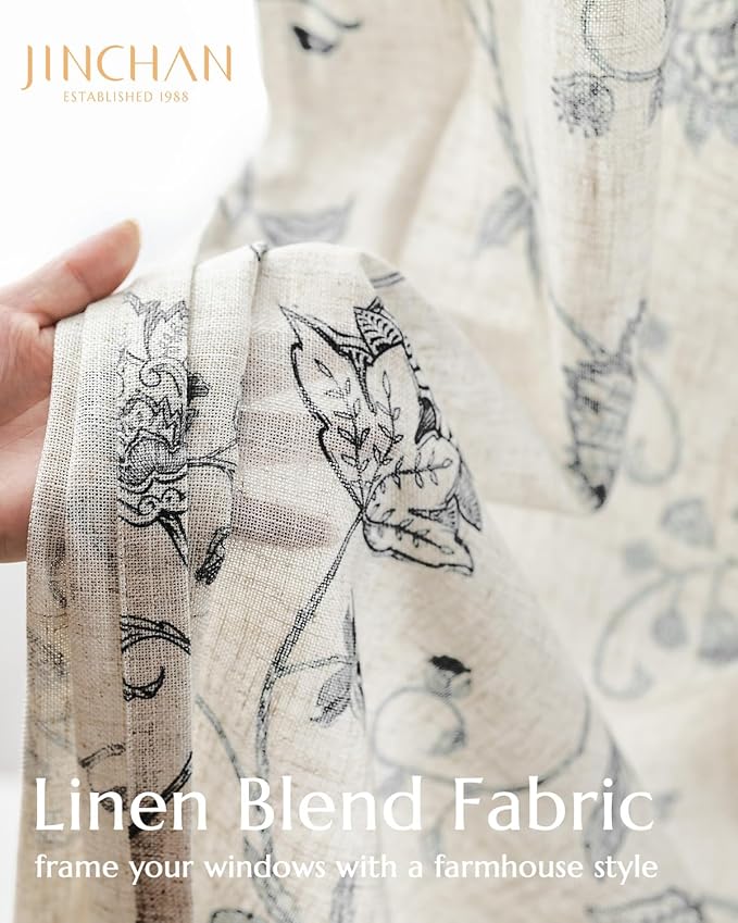 jinchan Linen Curtains Floral Curtain 84 Inch Length - Image 3