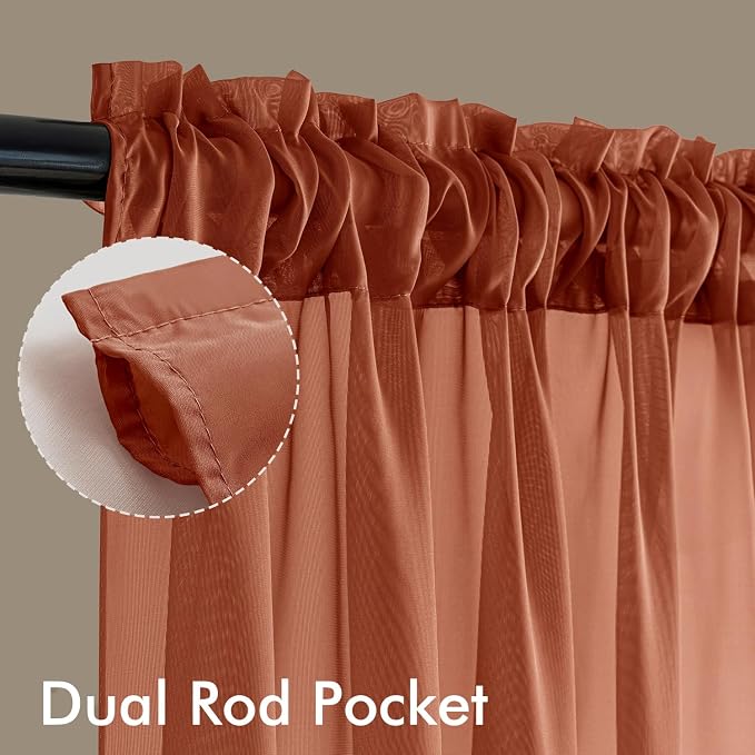 MIULEE 4 Panels Fall Burnt Orange Sheer Curtains 42 x 84 Inches | Light - Image 3