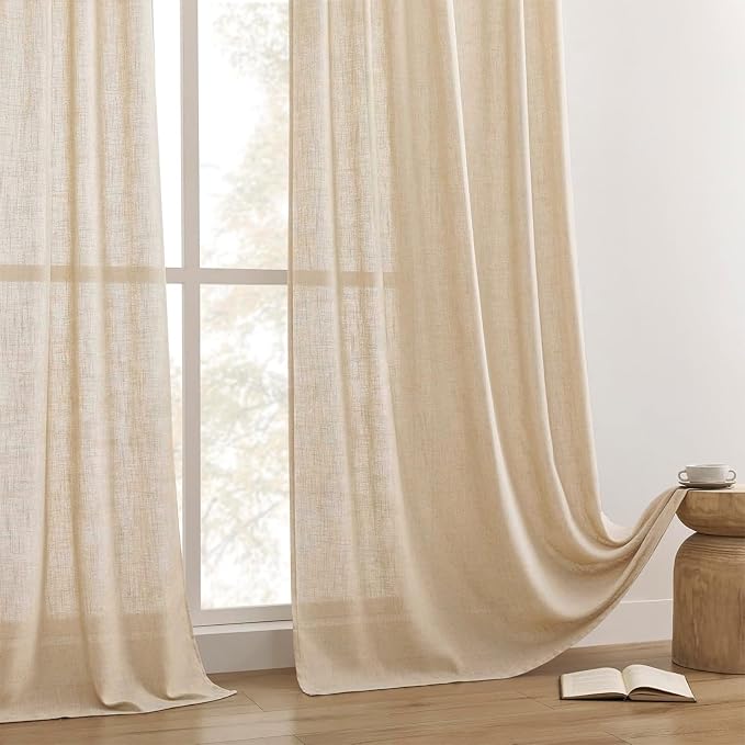 Joydeco Linen Curtains 96 Inch Length 2 Panel Sets, Light Filtering Curtains - Image 8