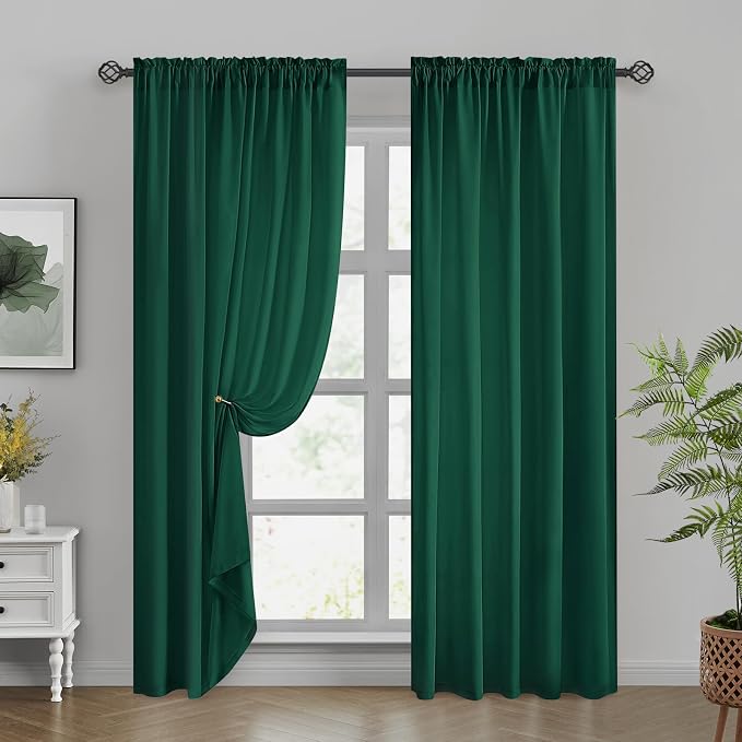 HOMEIDEAS Christmas Non-See-Through Hunter Green Privacy Sheer Curtains - Image 3