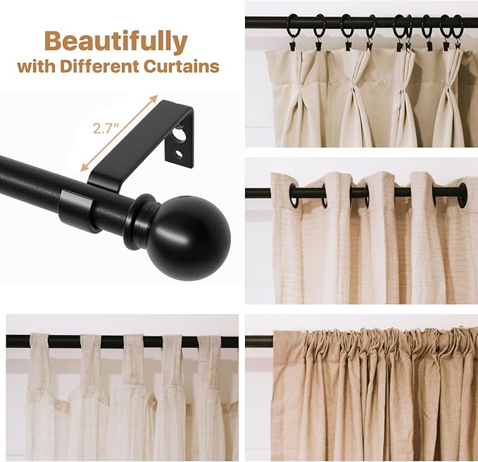 Curtain Rods for Windows 48 to 88, Heavy Duty 5/8 Diameter Curtain Rod Set - Image 5