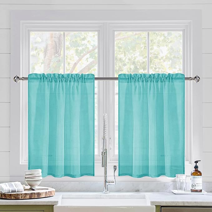 DWCN Aqua Sheer Curtains Semi Transparent Voile Rod Pocket Curtains - Image 2