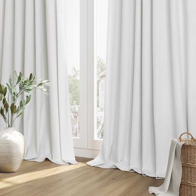 Guken White 100% Blackout Linen Curtains 95 Inch Length 2 Panels Set - Image 8
