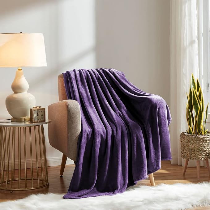 KMUSET Super Soft Throw Blanket Premium Silky Flannel Fleece Throw Size Purple - Image 3
