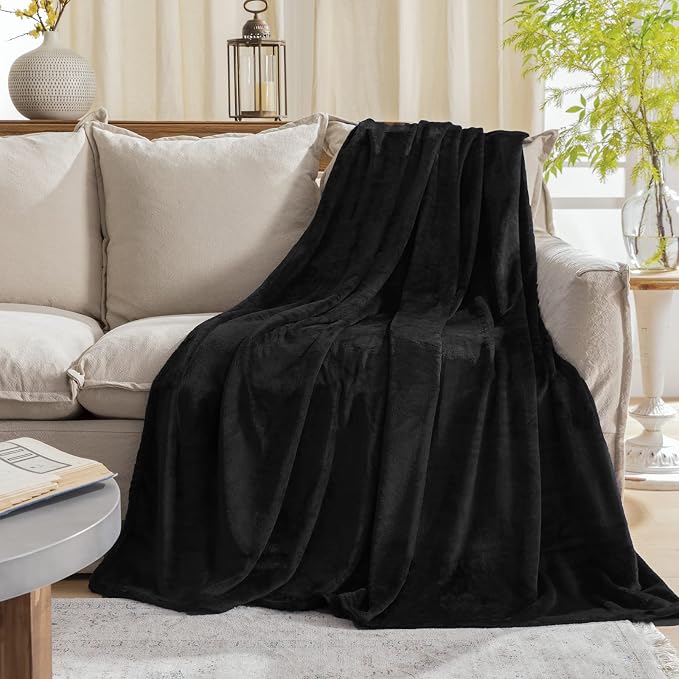 JIAHANNHA Fleece Blanket King Size Black 108 by 90 Inches Blankets - Image 2