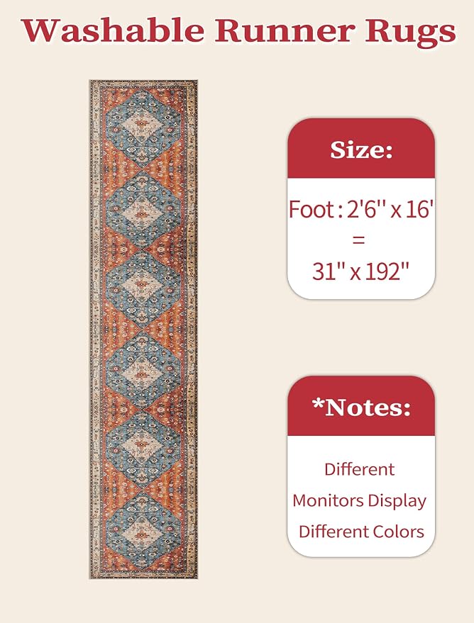SERISSA Runner Rug for Hallways, Extra Long Boho Rug Ultra Soft Vintage Tribal - Image 6