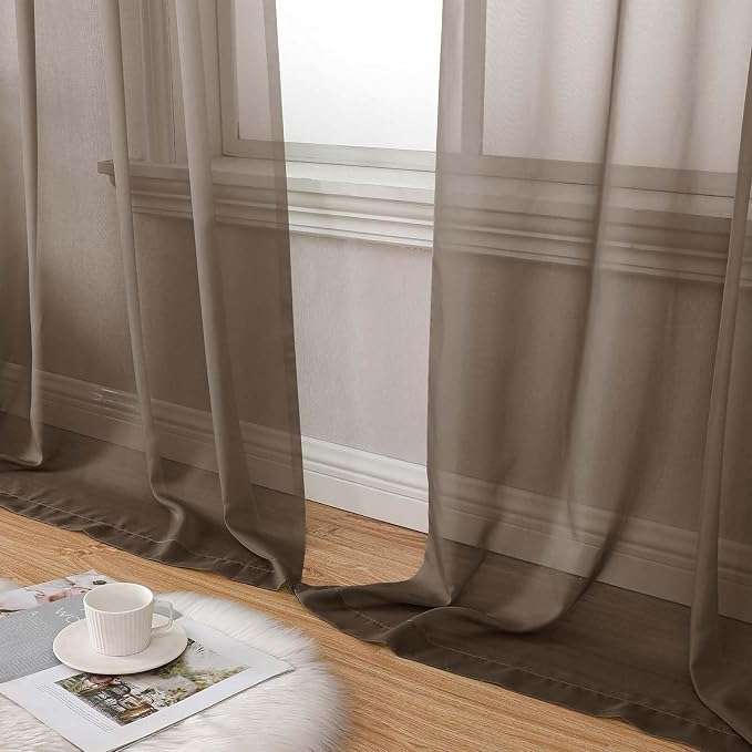 Chocolate Sheer Curtains 84 Inches Long 2 Panels, Soft Light Filtering Curtains - Image 8