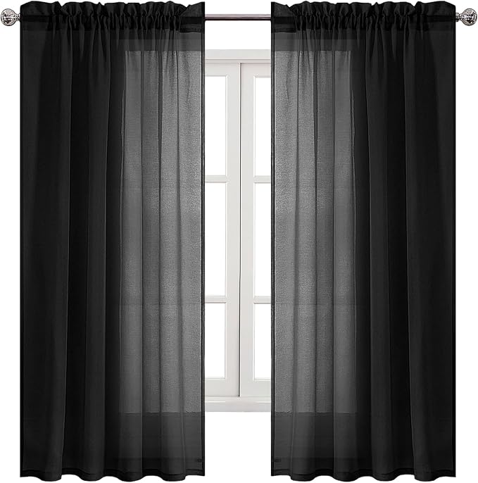 DWCN Black Sheer Curtains Semi Transparent Voile Rod Pocket Curtains - Image 9
