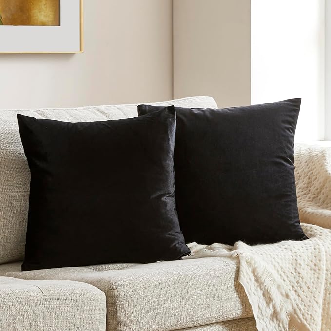 GIGIZAZA Black Velvet Pillow Covers 24x24, Decorative Square Throw Pillows - Image 9