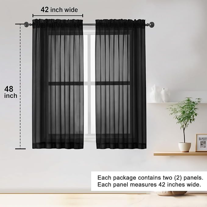 OWENIE Sheer Black Curtains 84 Inch Length 2 Panels Set - Image 2