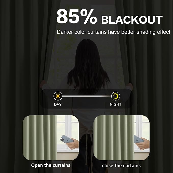 Sage Green Pinch Pleat Curtains 72 Inches Long Thermal Insulated Dark Black Out - Image 3