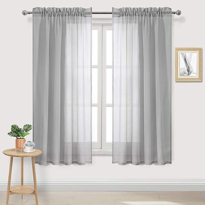DWCN Grey Sheer Curtains Semi Transparent Voile Rod Pocket Curtains by DWCN