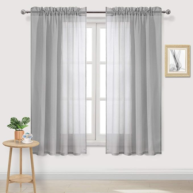 DWCN Grey Sheer Curtains Semi Transparent Voile Rod Pocket Curtains by DWCN