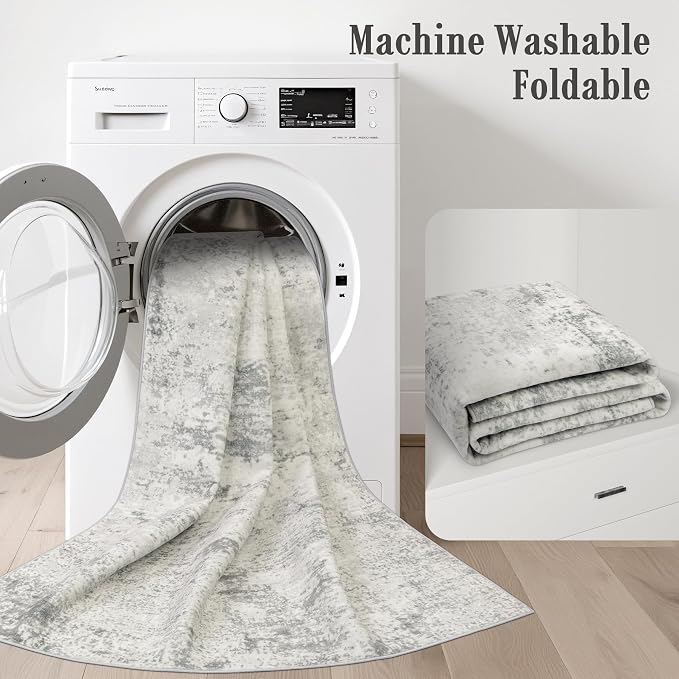 3x10 Washable Runner Rug：Modern Abstract Kitchen Soft Carpet Gray | - Image 6