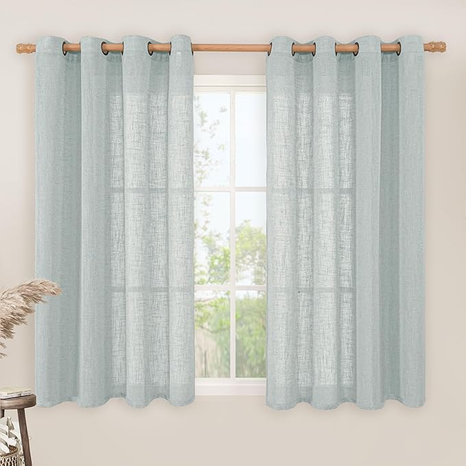 LAMIT Greyish Blue Linen Curtains 45 Inches Long by LAMIT