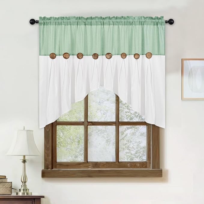 FRAMICS Farmhouse Swag Curtain, Boho Cotton Linen Valance Curtain, Sage Green - Image 7