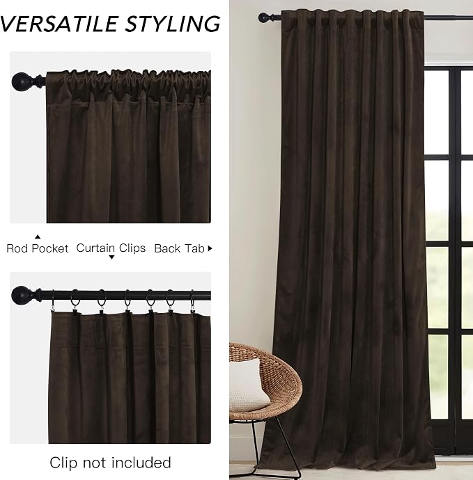 RYB HOME Brown Blackout Curtains 84 inches Long Velvet, Room Darkening Thermal - Image 3