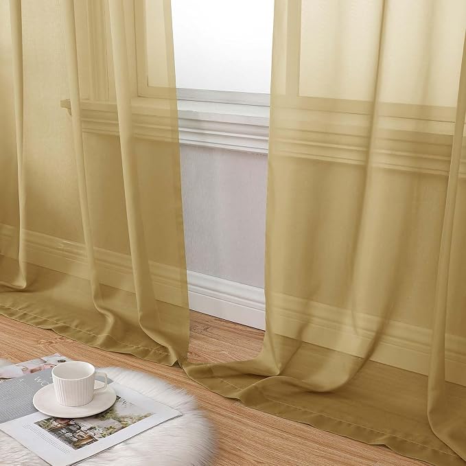 Gold Sheer Curtains for Bedroom Living Room 96 Inches Long 2 Panels, Modern - Image 8