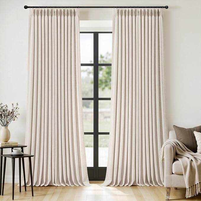 MIULEE Pinch Pleated Thick Linen Curtains 108 Inches Length 2 Panels by MIULEE