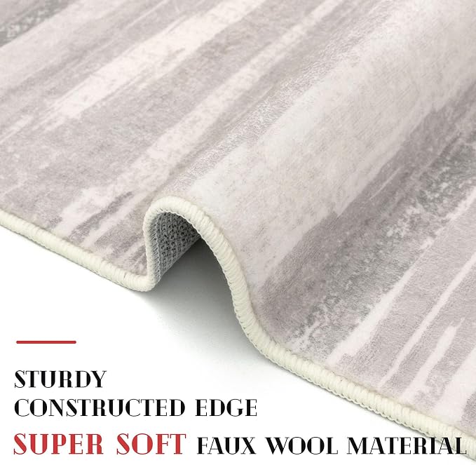 Lansny Modern Abstract Runner Rug 2x5, Neutral Light Beige and Grey Washable - Image 4
