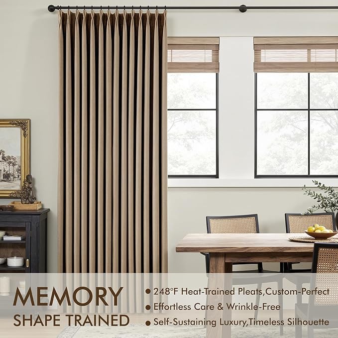 MIULEE Cafe Brown Pinch Pleated 100% Blackout Linen Curtains 40x63 Inches | - Image 3