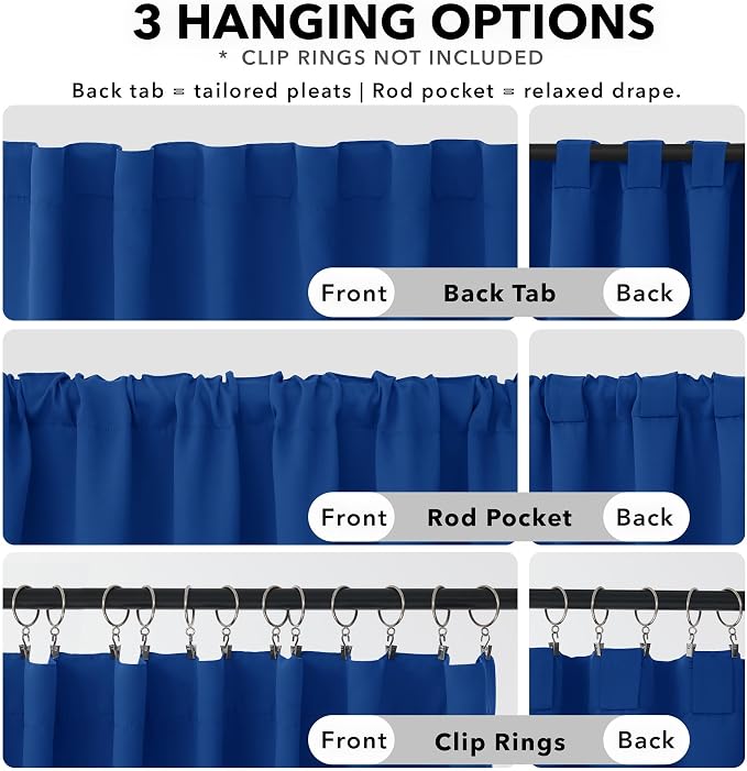 Deconovo Blackout Curtains, Thermal Insulated, W52 x L72 2 Panels, Back Tab - Image 2