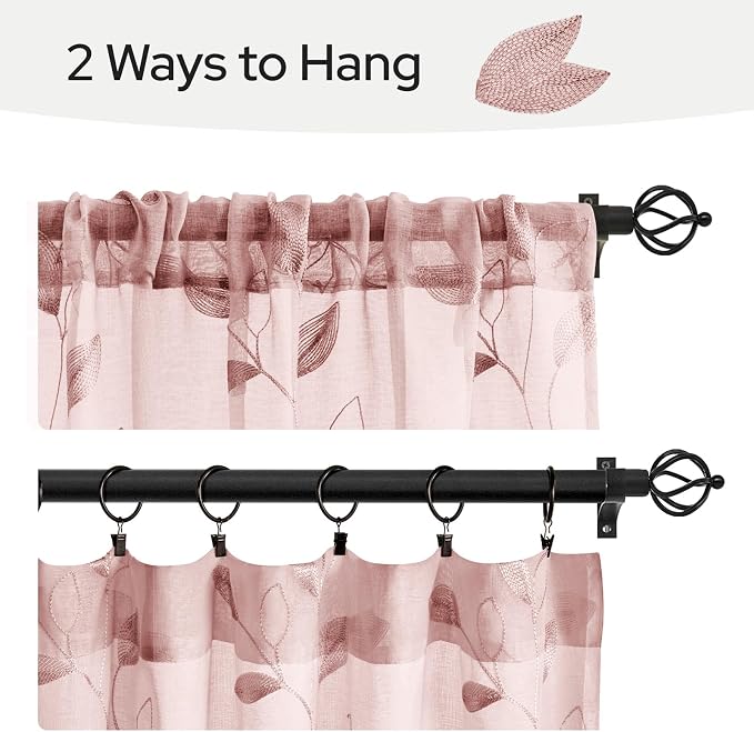 HOMEIDEAS Blush Pink Sheer Kitchen Curtains 30 X 36 Inch Length 2 Panels - Image 6
