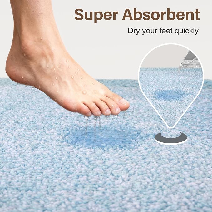 48x32 Large Bathroom Rugs Washable Non Slip, Light Blue Bath Mat - Image 7