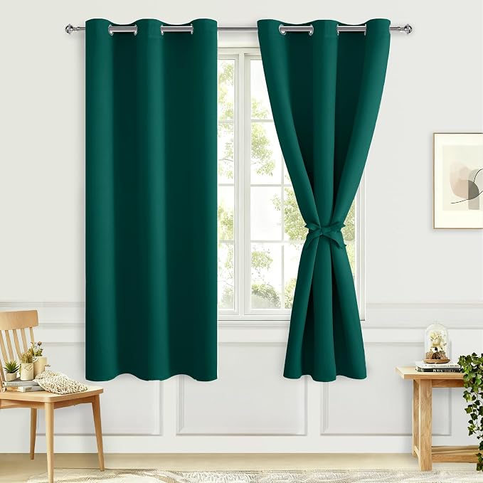 Blackout Curtains for Bedroom, Hunter Green, 38 x 72 Inch, 2 Panels | Noise by Hiasan